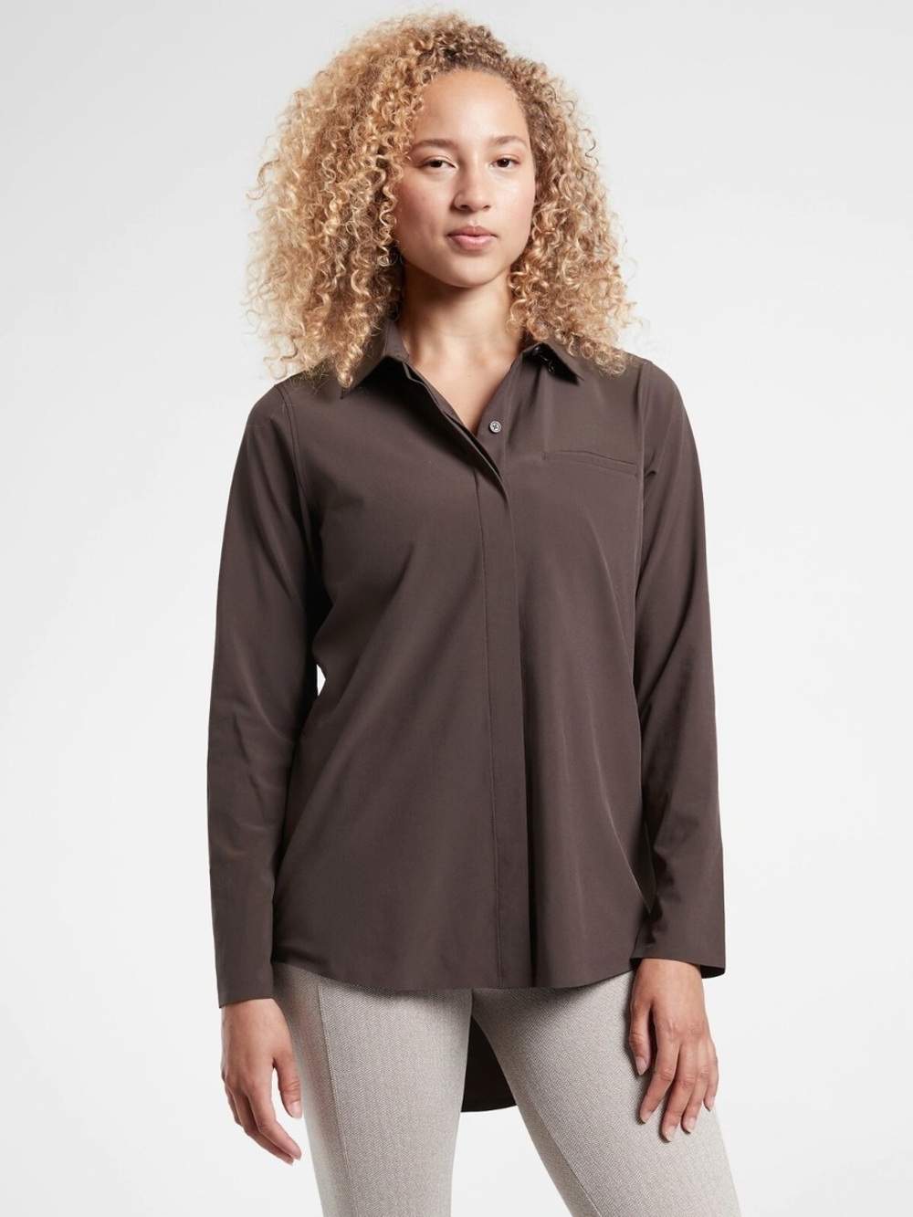 Athleta Brown Urbanite 2.0‎ Button-Up Tunic Shirt UPF 50+ Size Medium